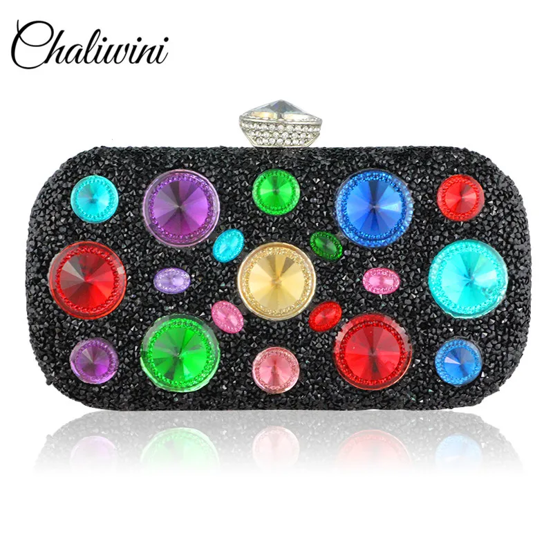 

Chaliwini New Multicolored Diamond Women Clutch Evening Bags Bridal Crystal Flower Handbags Purses Wedding Party Dinner Wallet