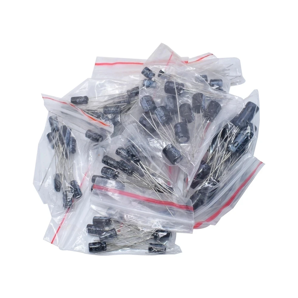 120pcs 12 value kit 1uF-470uF Electrolytic Capacitor Package  1UF 2.2UF 3.3UF 4.7UF 10UF 22UF 33UF 47UF 100UF 220UF