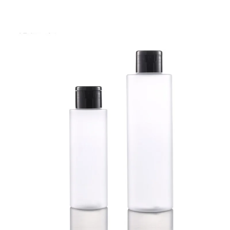 100ml 200ml Empty Plastic Cosmetic Frosted Bottle Round Shoulders Liquid Packaging Refillable Container Black Lid 20pieces/Lot