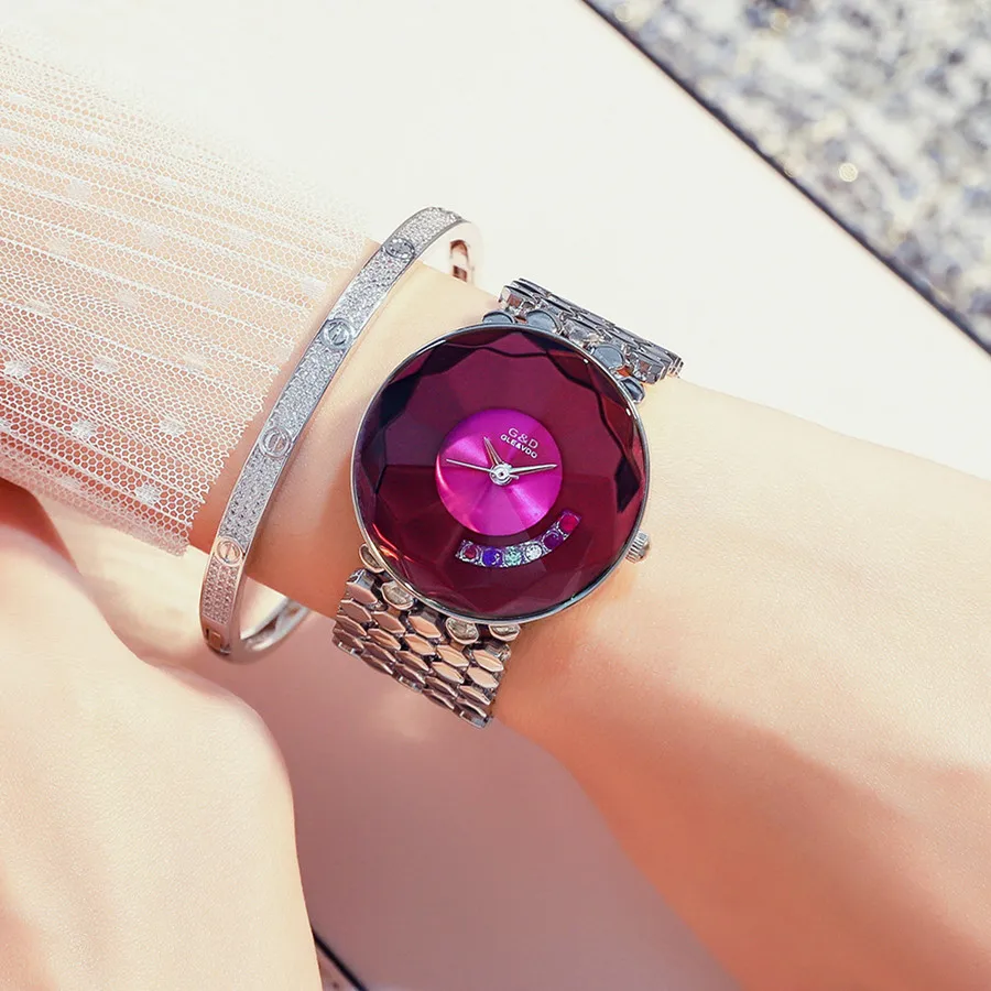 Women Watch Famous Luxury Brand 2022 Crystal Diamond Stainless Steel Ladies Purple Watches for Woman Wristwatch Relogio Feminino