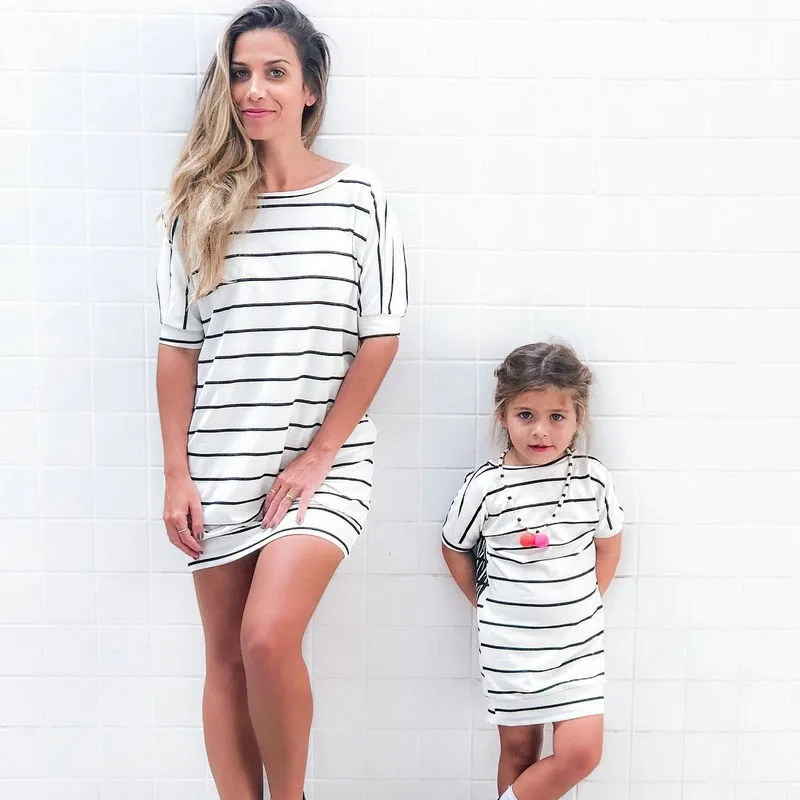 2023 Short Sleeve Striped Dress Summer Family Matching Outfits Wings Dresses Mommy And Me Clothing Sets Baby Girls Clothes