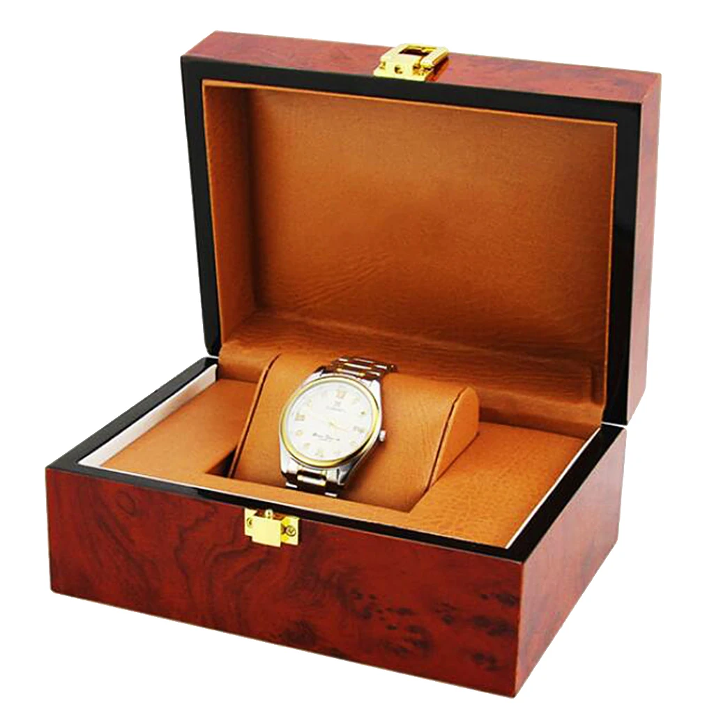 Luxury Cushion Interior Wooden Lock Clasp Solid Metal Jewelry Watch Storage Display Box Showcase Mens Gift 18.5x13.5x8.5cm