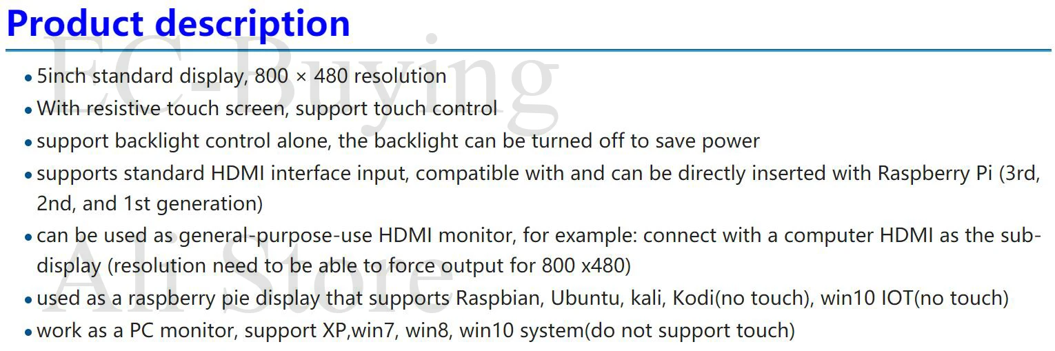 5 Zoll HDMI LCD Resistiver Touchscreen-Bildschirm 800x480 3,5'' 5,0" TFT-Monitor für Raspberry Pi 3. 4. Generation 3 A+/B+/2B/3B+/4B – Detail 1