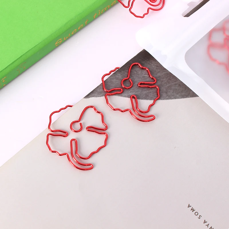 Red Clover Shape Paper Clip Christmas Paperclip Cute Paper Clips Decorative Metal Clip Office Supplies Paperclips Red Leaves