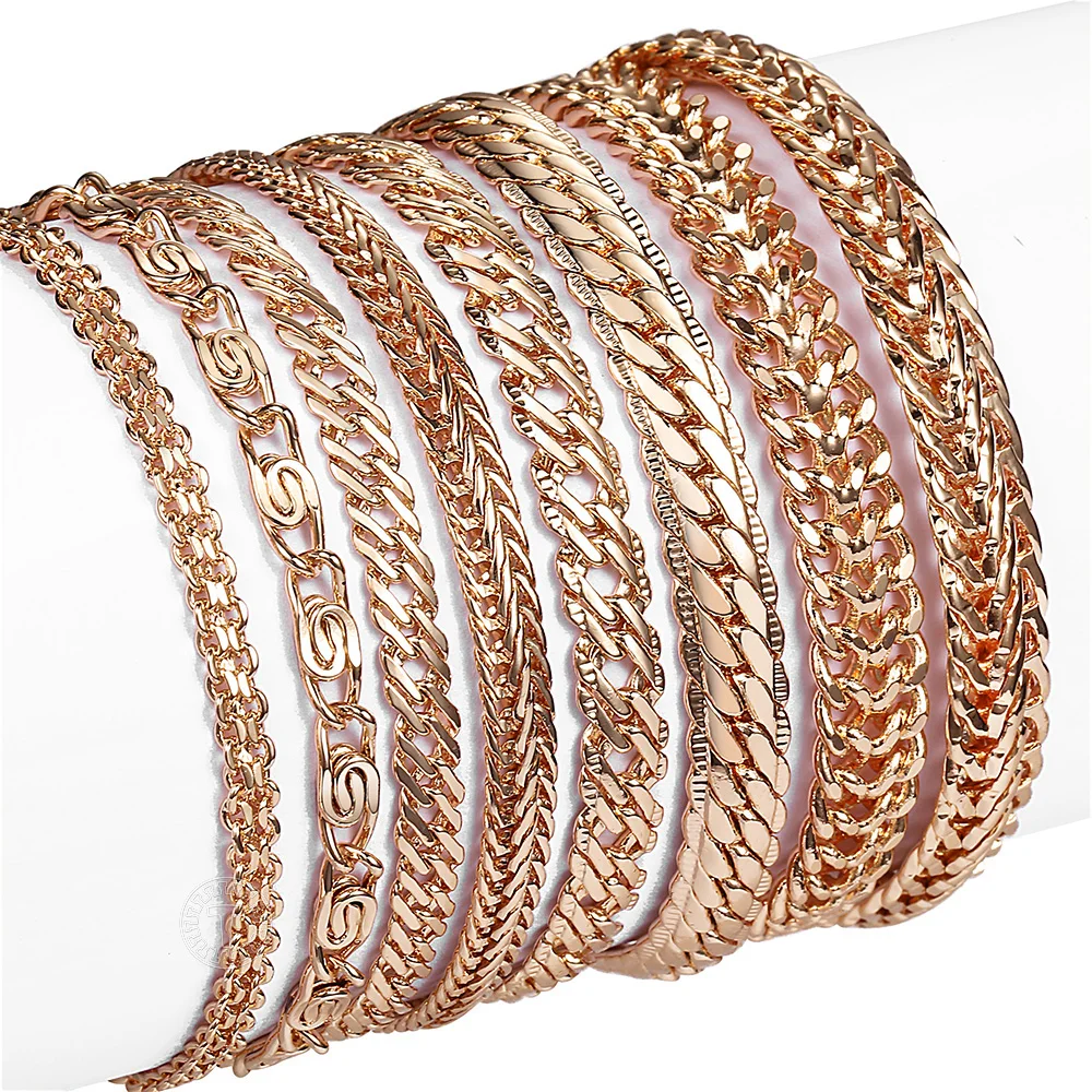 8Pcs/Lot Womens Mens Bracelets 585 Rose Gold Color Braided Foxtail Bismark Cuban Snake Link Chain Bracelets Wholesale LCBB1A