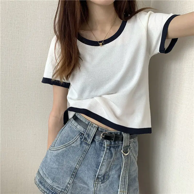 Woman TShirts Knitwear Summer Short-Sleeved T-shirt Short Top for Women Crop Top Mujer Camisetas