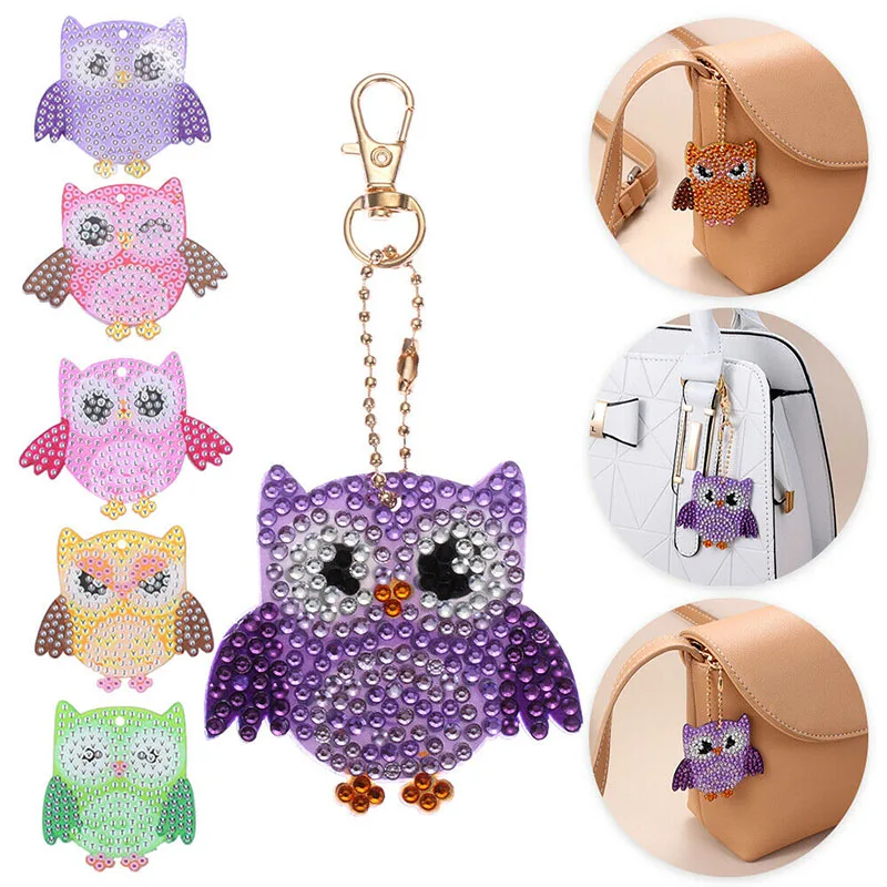 1 set 6pcs Owl Shaped Keychain DIY Diamond Painting Keyring Pendant Cross Stitch