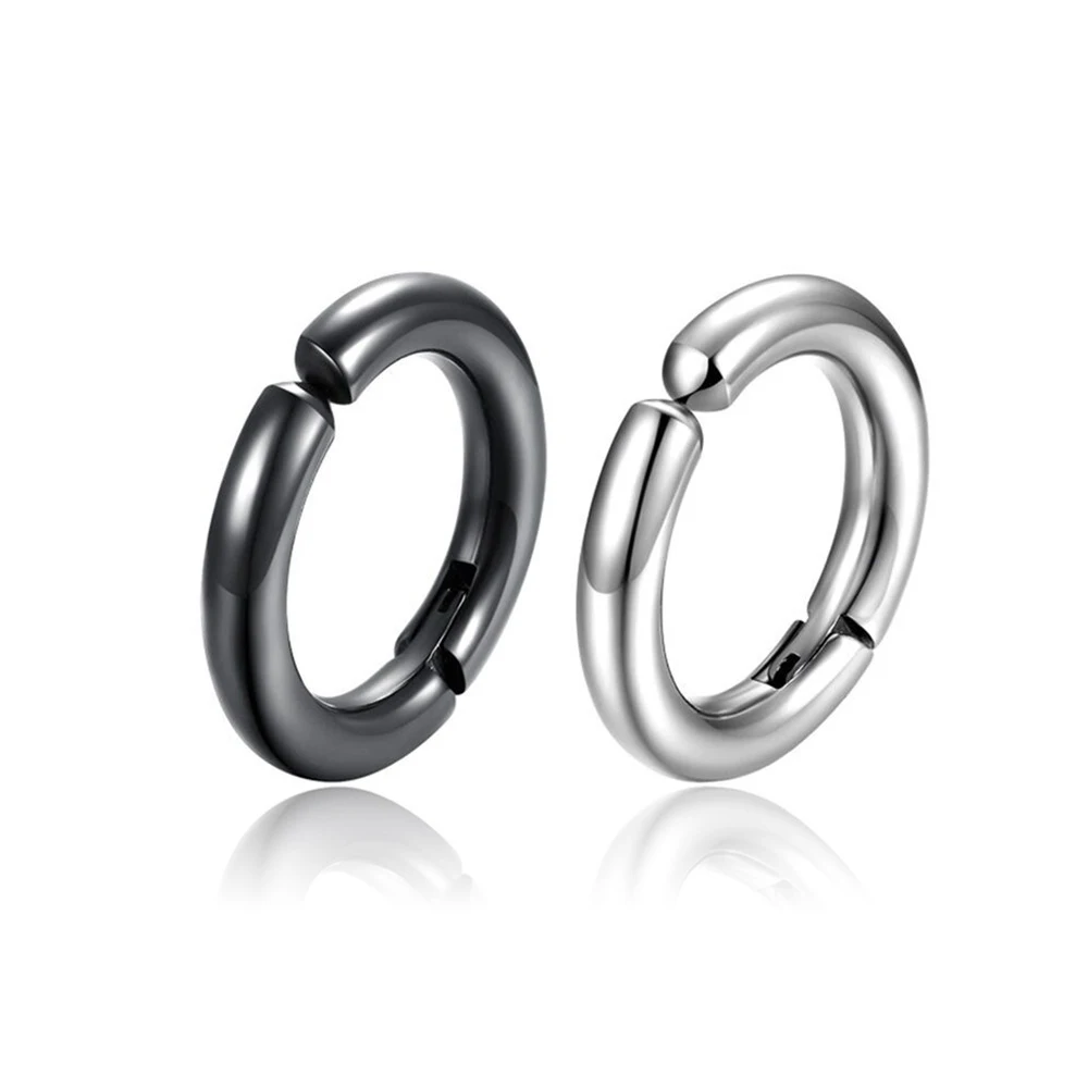 New Simple Stainless Steel No Piercing Ear Circle Earrings For Women Men Gold/Steel/Black Color Fake Earrings Popular Jewelry