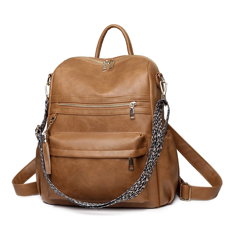 Winter Women\'s Casual Backpack Pu Leather Travel Backpack Vintage Fashion Leopard Print