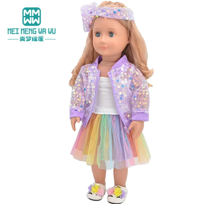 Kleidung für Puppen, passend für 43 cm große New Born Doll American Doll, modischer Jackenanzug, Mullrock, Geschenk – Detail 2