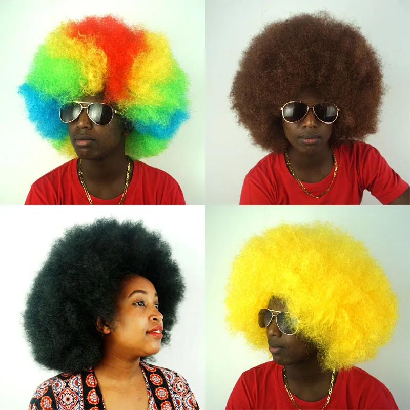 Super Big Afro Wigs  Fluffy Hair Short Black Kinky Culry Cosplay Party  Synthetic Rainbow