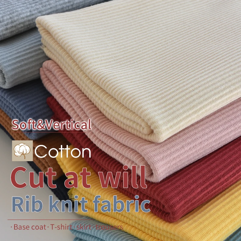 Knitted Ribbed Fabric for Long Sleeve T-shirt, Stretch Fabrics, Cotton, 7 Spandex Fabric, Ready to Ship, 110cm * 50cm