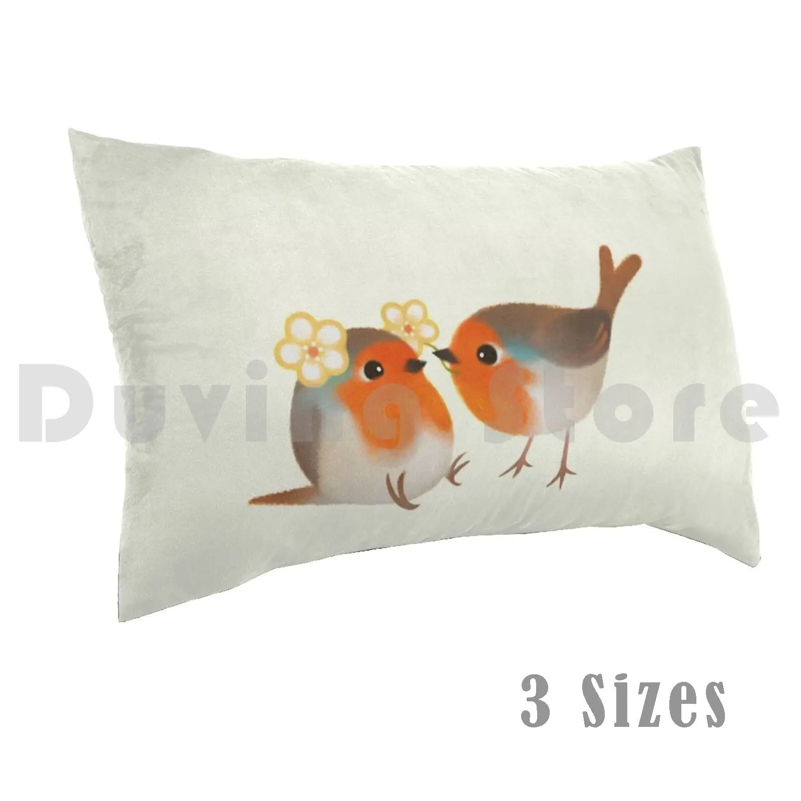 Flowers For You Pillow Case Printed 35x50 European Robin Robin Bird Animal Love Happy Flower Present