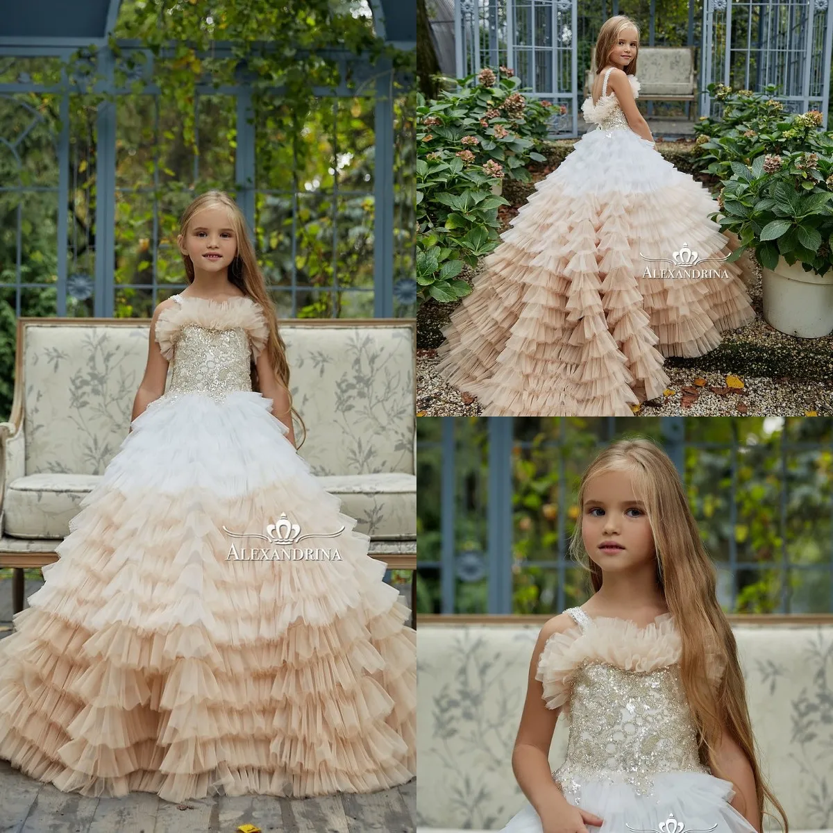 

Luxury 2024 Ruffles Flower Girl Dresses for Wedding Layered Tulle Appliqued Beaded Kids Ball Gown Pageant Dresses For Girls