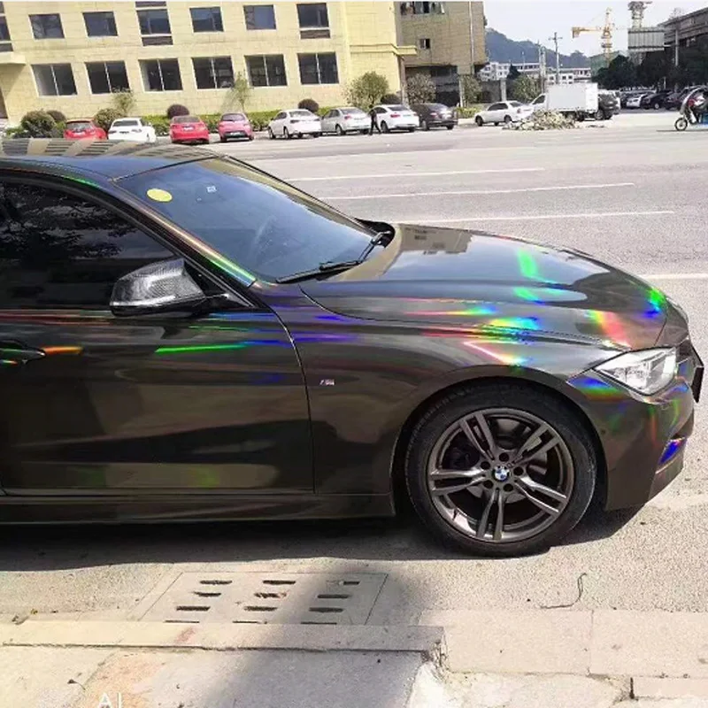 

Stretchable Holographic Laser Black Chrome Vinyl Film Roll Car Wrap Foil with Air Release Adhesive Decal Wrapping