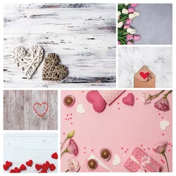 Heart Retro Wooden Board Photo Background Vinyl Cloth Backdrop for Lovers Valentine's Day Portrait Photoshoot Photography Props