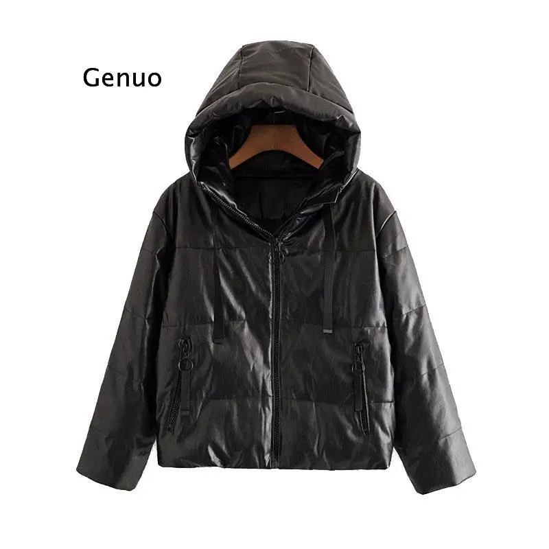 

Women Fashion Thick Warm Faux Leather Padded Jacket Coat Vintage Long Sleeve Oversized Parka Female Outerwear Chic Tops