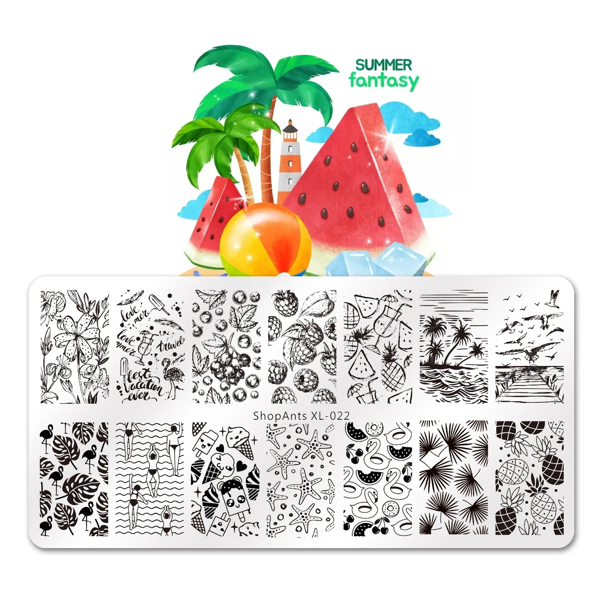 

Stainless Steel Nail Stamping Plates Summer Fantasy Style Fruit Sea Mew Star Pattern Print Stencil Nail Art Stamp Templates Mold