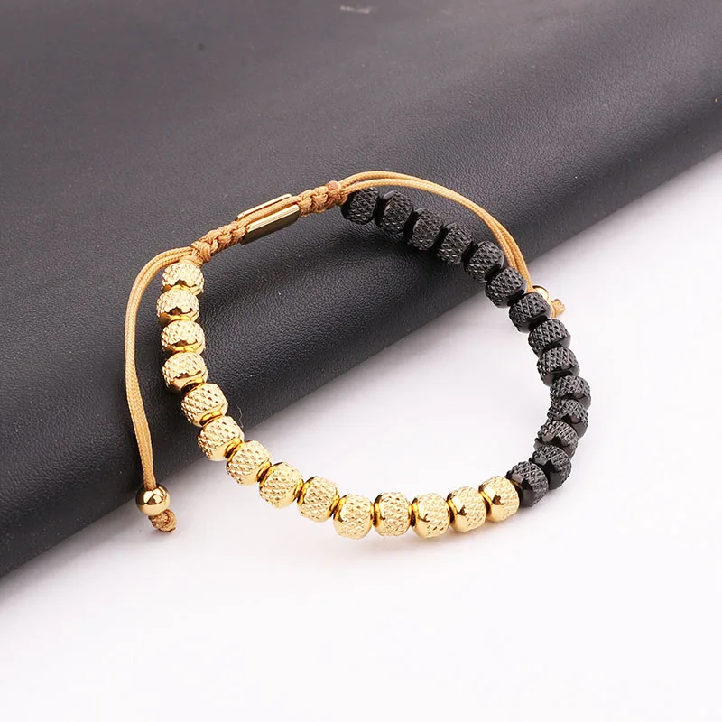 Punk Style Black Stainless Steel Beads Macrame Friendship Bracelet Men Jewelry Gift