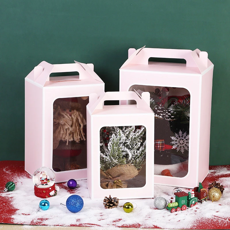 12 Pcs/Lot Christmas Portable Gift Packing Box Cartoon Santa Claus Chocolate Storage Box Transparent Card Carton Party Supplies