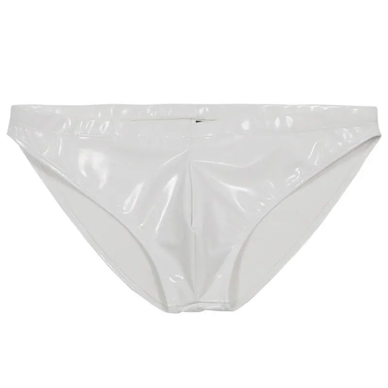 Sexy Men PVC Shiny Underwear U Convex Pouch G-string COCKing Smooth Thongs Low Rise Faux Leather Gay Wear Plus Size F21