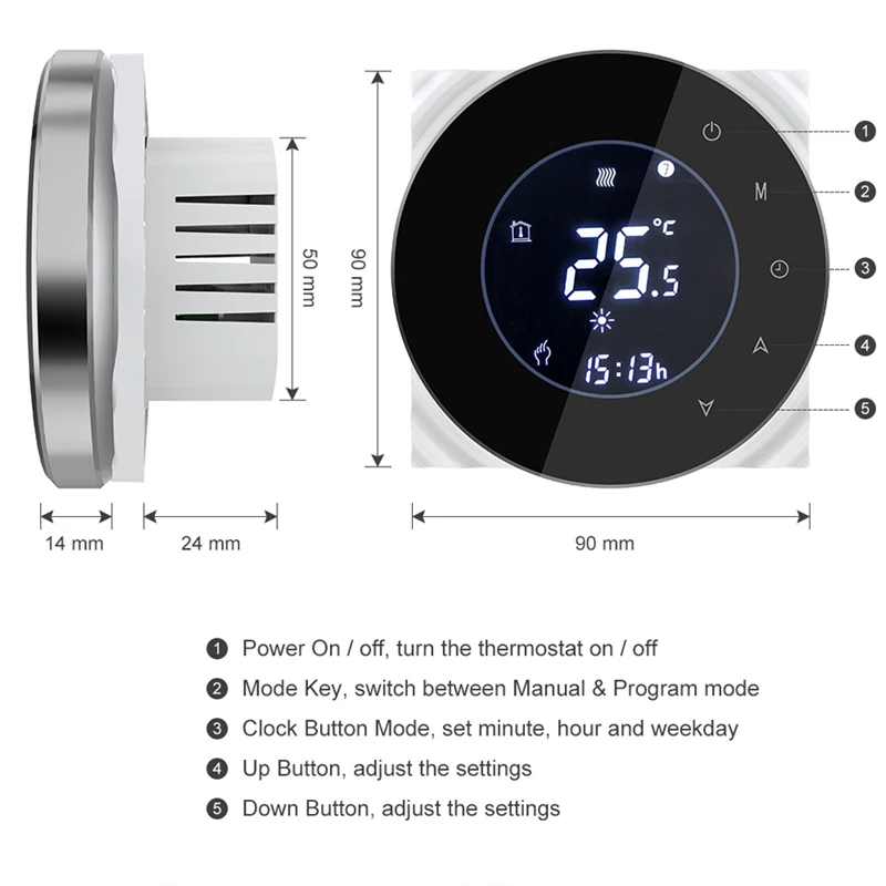 Imagem -04 - Termostato Elétrico para Aquecimento de Piso Controle Remoto por App Tuya Termostato Inteligente de Piso com Luz de Fundo Tela Lcd Touch e Controle de Temperatura Semanal