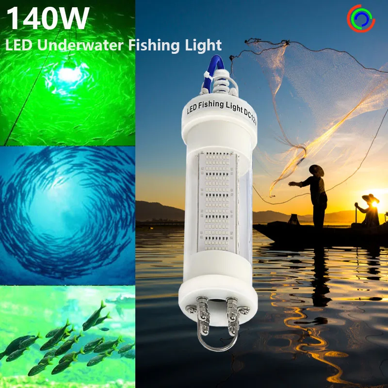 Luz LED subacuática para atraer peces, 12V de CC, Cable de 5M, 140W, para pecera