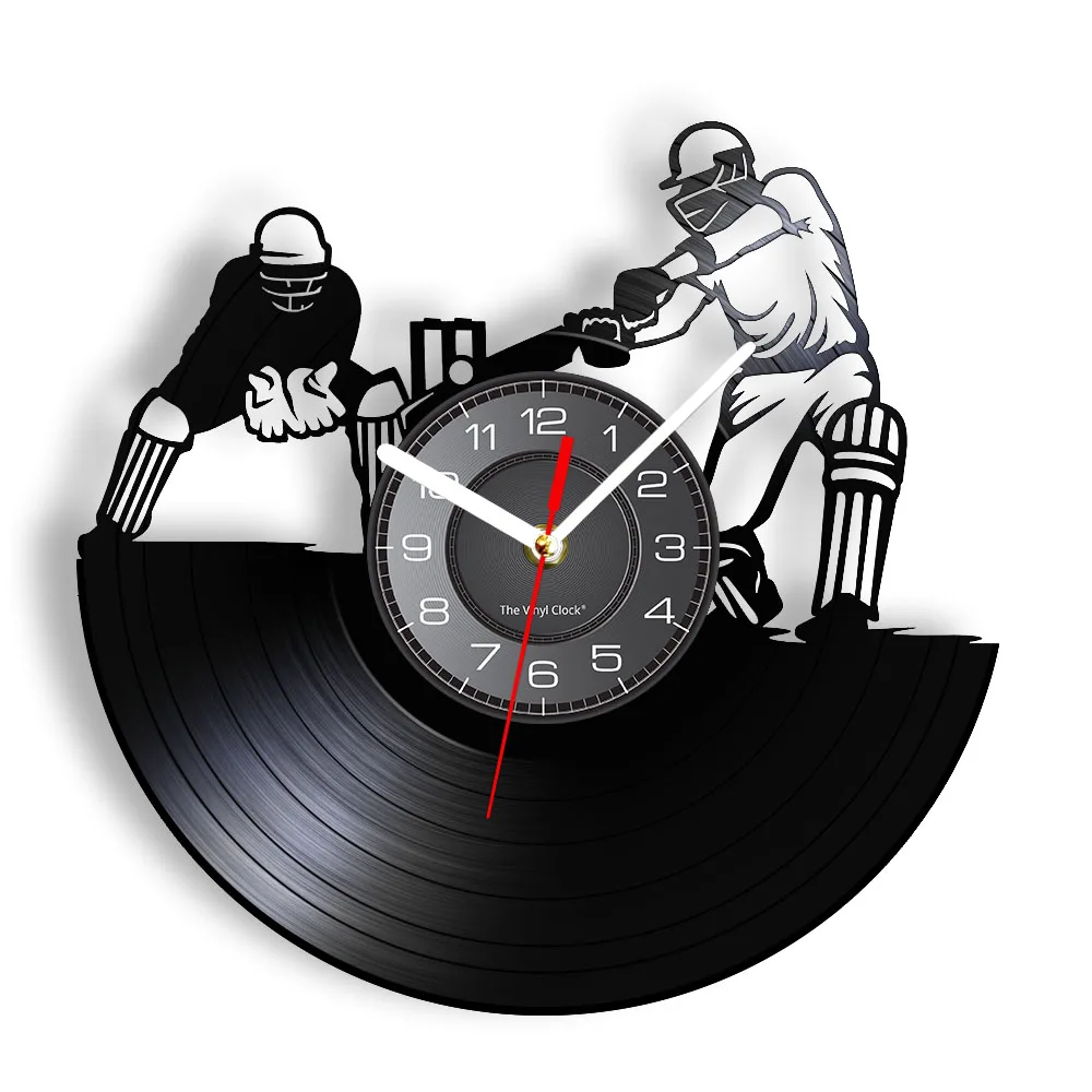 Cricket Player Vinyl Record Wall Clock Sports Room Decor Carved Music Album Longplay Clock Retro Timepieces Cricket Fan Gift