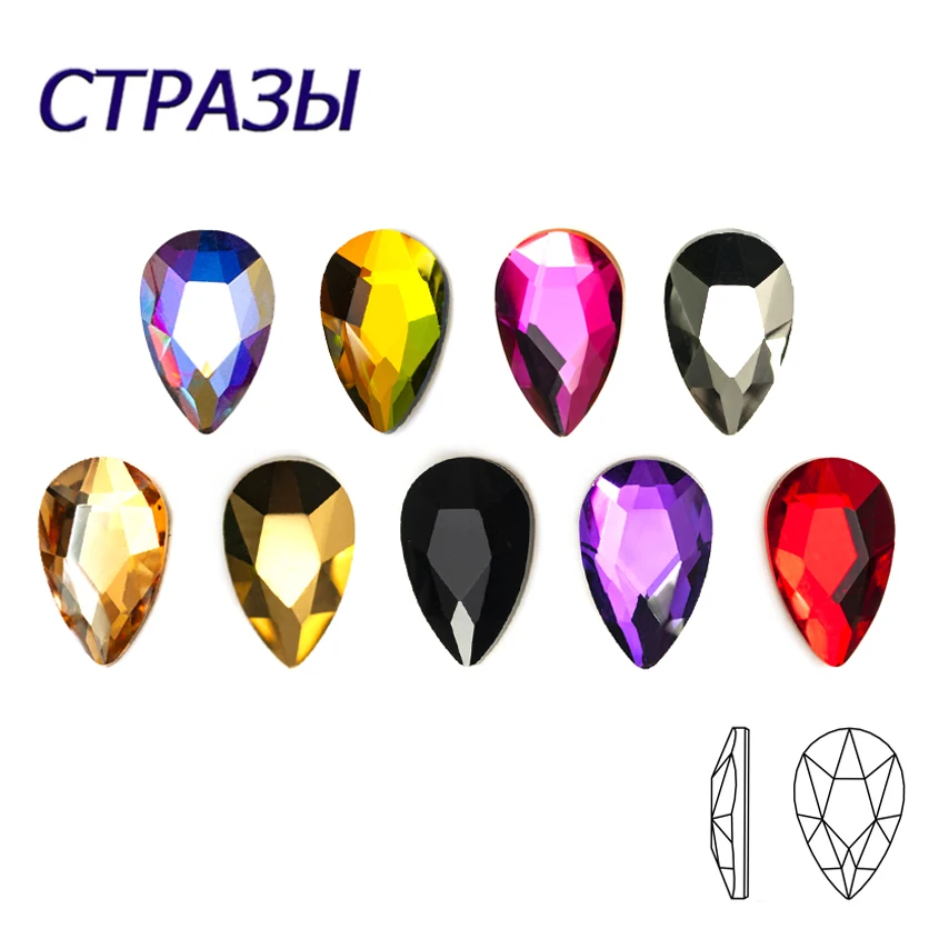 5x8mm 100pcs Flatback Colorful Drop Nail Rhinestones For Nails Art Crystal Glass Stone Manicure 3D Shiny Garment Decorations