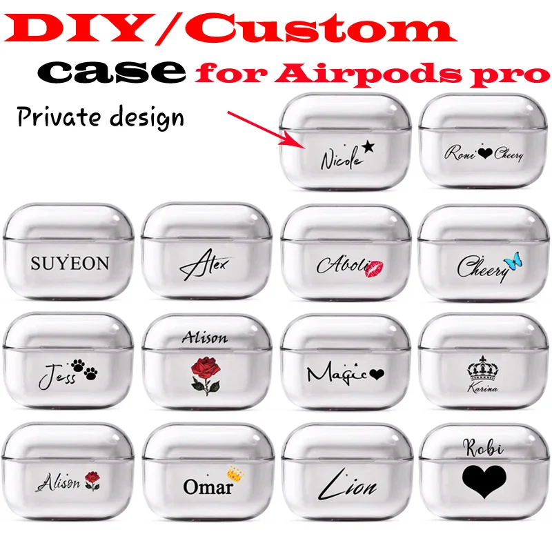 Nome personalizzato logo immagine custodia in plastica rigida per airpods pro custodia per Bluetooth Wireless Airpodpro Cover lettera fotografica personalizzata fai-da-te