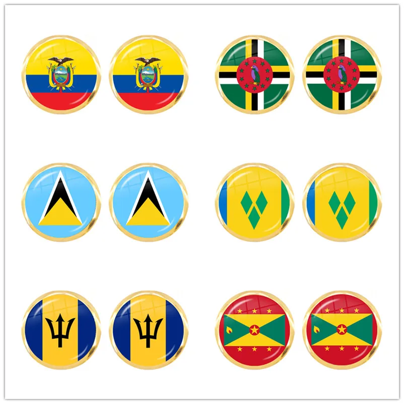 The Commonwealth of Dominica,Saint Lucia,Saint Vincent and the Grenadines,Barbados,Grenada,Ecuador National Flag Stud Earrings