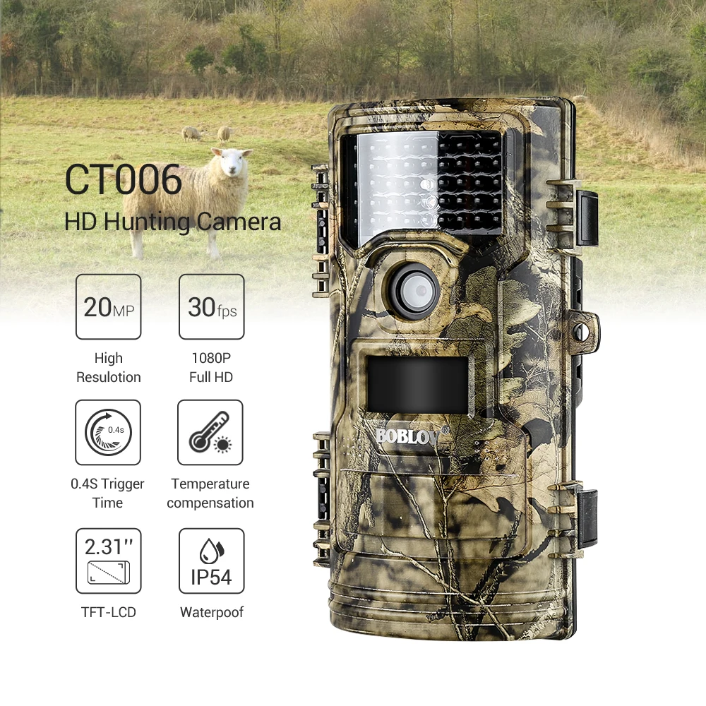 BOBLOV CT006 Trail Camera 20MP 1080p 30fps Scouting Night Vision Trail Hunting Camera CamWildcamera Wild Surveillance Wildlife