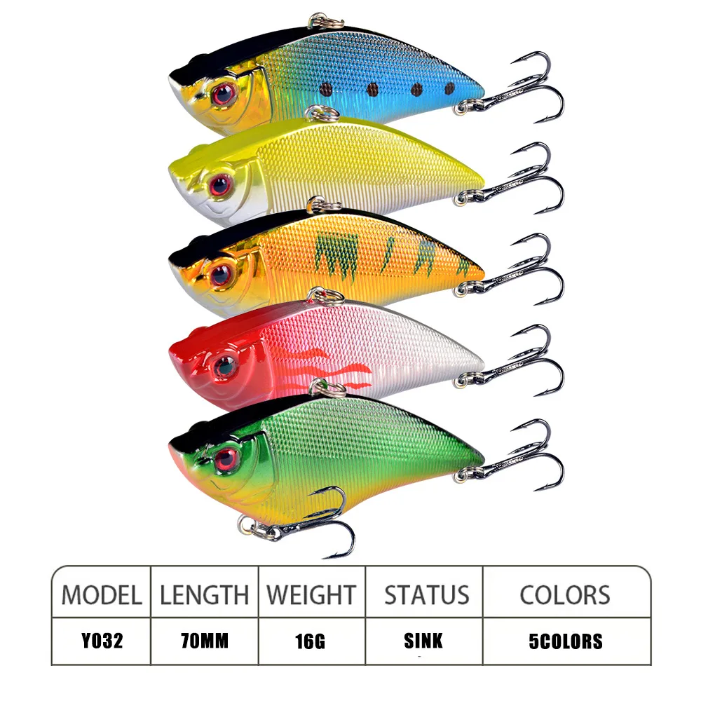 1Pcs 16g/7cm Rattling VIB Sinking Vibration Fishing Lure Artificial Hard Plastic Pike Sea Bass Bait Crankbait Fishing Tackle