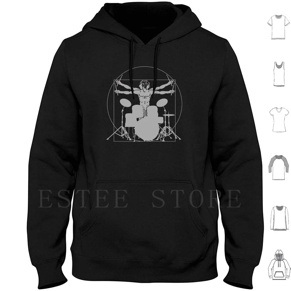 Da Vinci Drums Hoodies Leonardo Da Vinci Vitruvian Man Drums Drummer Man Da Vinci Music