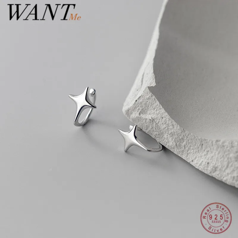 WANTME 925 Sterling Silver Minimalist Star Ear Clip Earrings for Women Men No Piercing Teen Party Ear Cuff Jewelry Accessories