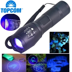 Topcom-potente linterna UV LED de 3W, linterna ultravioleta 18650 con Zoom, luz negra, Detector de orina de mascotas, linterna de caza de escorpión