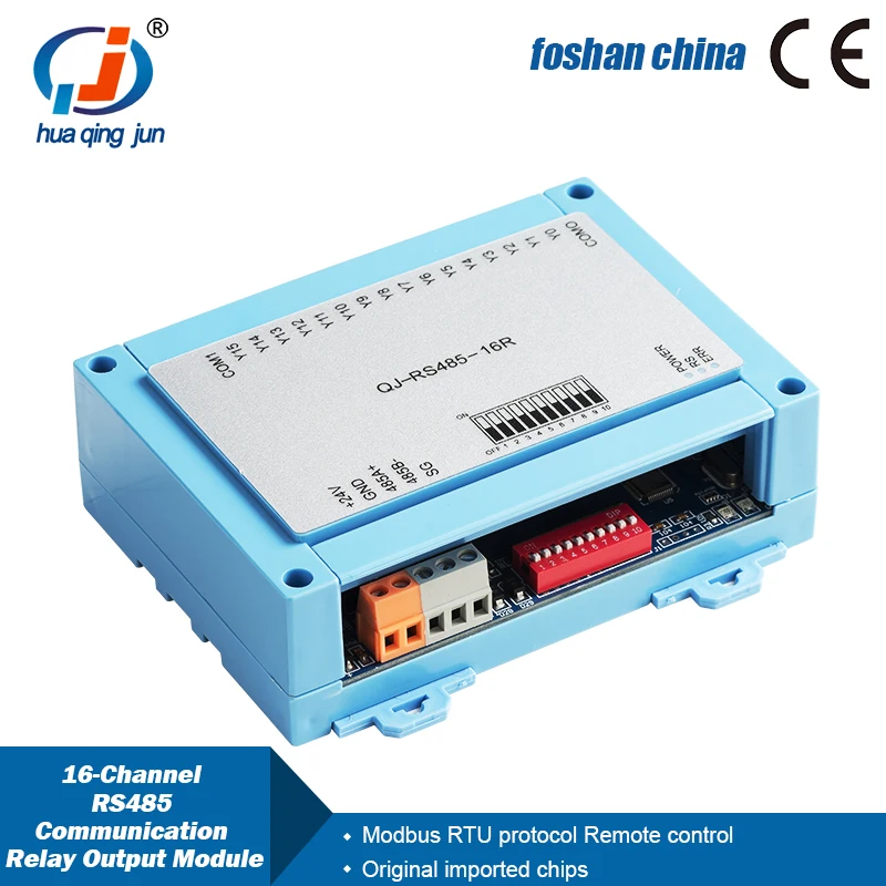 Huaqingjun 16 Kênh RS485 Giao Tiếp Đơn Mở Module Relay Modbus RTU Giao Thức Cho HMI