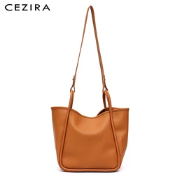 CEZIRA Women Daily PU Leather Shoulder Bags Replaceable Straps Soft Large Tote Handbag Female Casual Crossbody Hobo Basket Purse