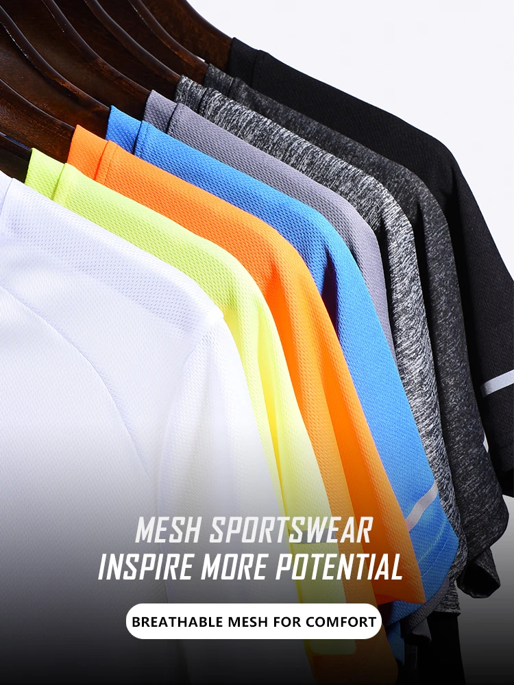 Quick Dry Polyester Running T Hemd Männer Atmungsaktiv Fitness Shirt Training Übung Kleidung Gym Sport Hemd Leichte Tees – Detail 3