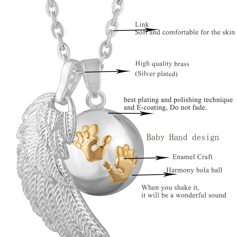 Eudora Angel Wing Baby Caller Pendant Necklace Fashion Pregnancy Ball Jewelry Chime Bola Pendants 45 inch Necklaces Jewelry Gift