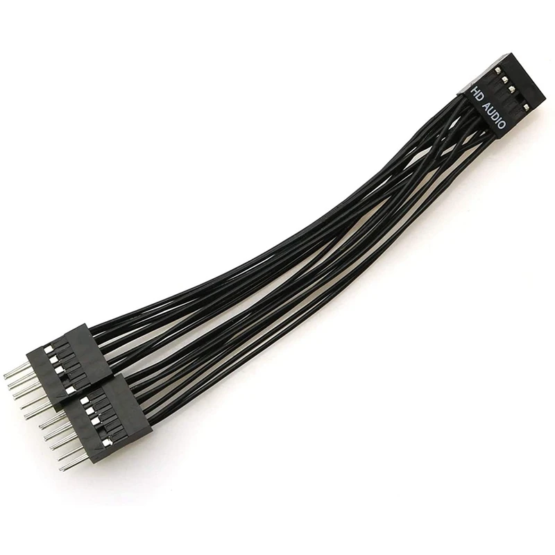 Cabo de extensão de áudio HD, 9Pin, 1 fêmea para 2 macho, Y Splitter, preto para PC, DIY, 10cm, 2 Pack