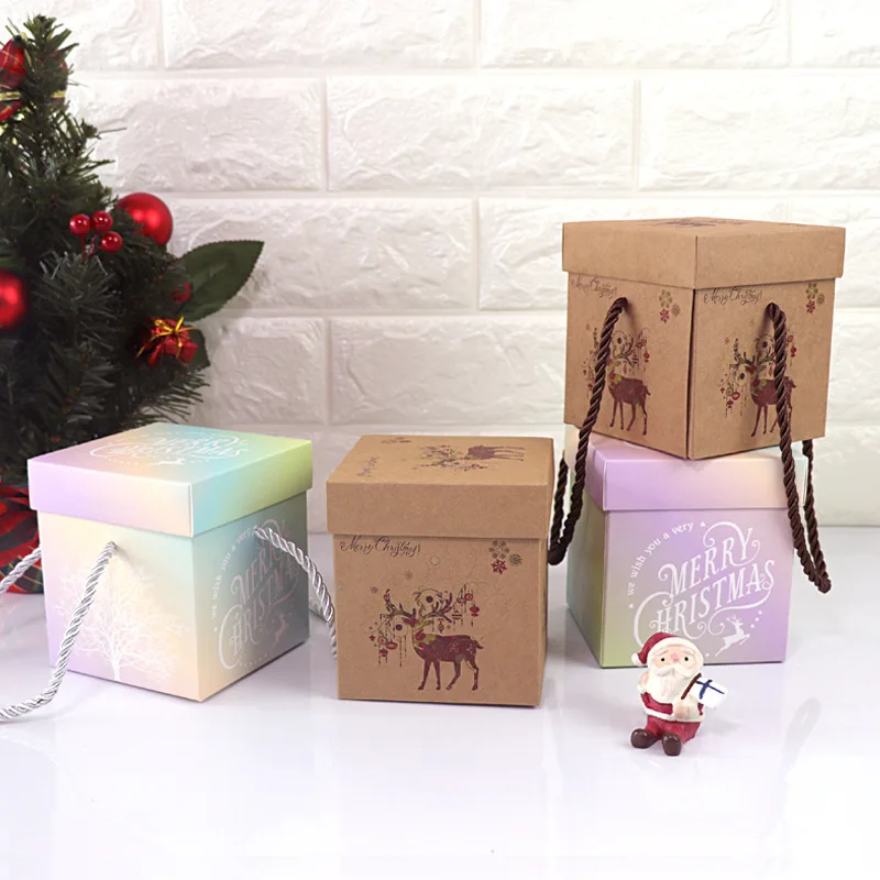 

50Pcs/Lot Cupcake Boxes Christmas Gift Boxes Biscuit Cookie Cake Kraft Paper Box Christmas Party Gift Decoration