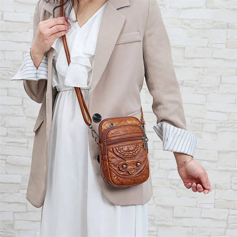 Multifunktion ale weiche pu Leder kleine Umhängetasche für Frauen Vintage Umhängetasche Geldbörse Handy Baga Handtasche Geldbörse – Detail 7