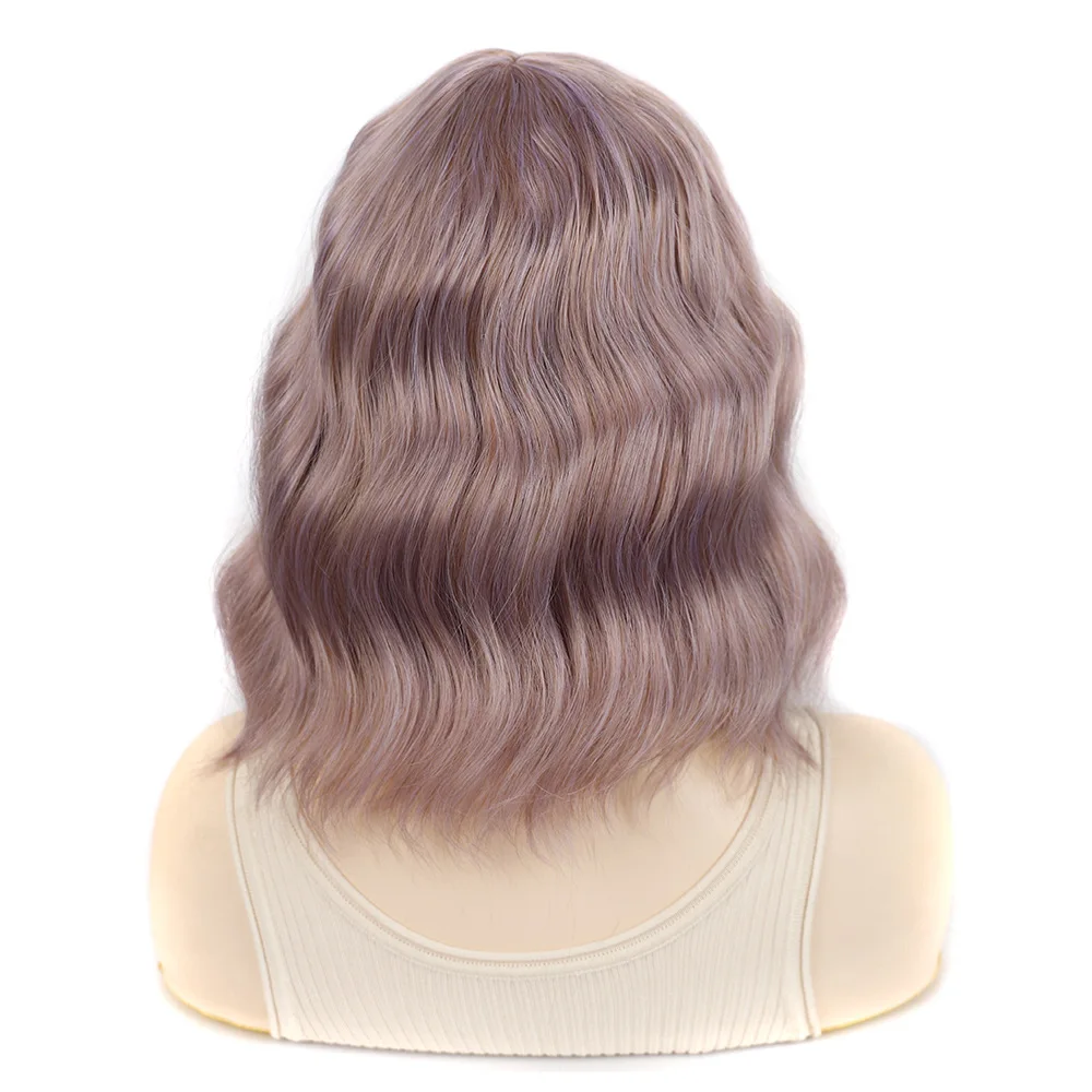 

Synthetic Short Hair Wig 14inch 35cm Bob Hairstyle Water Wave Wavy Hair Drag Queen Fashion Wigs Brwon Pink Color For Women