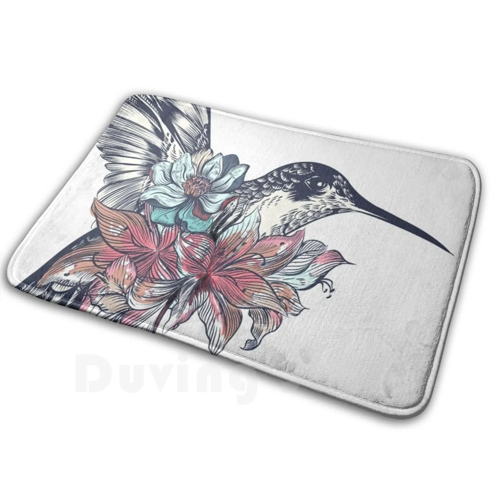 Hummingbird Colibri Retro Vintage Animal Bird Design Mat Rug Carpet Anti-Slip Floor Mats Bedroom Ummingbird Retro Vintage Bird