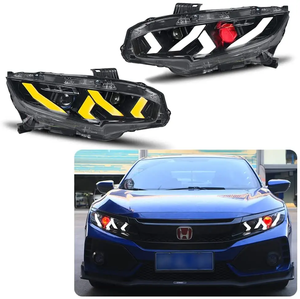 

LED DRL Headlight For Honda Civic 10Th Gen 2016-2021 With Star Up Animation Sequential Indicator Front Lamp