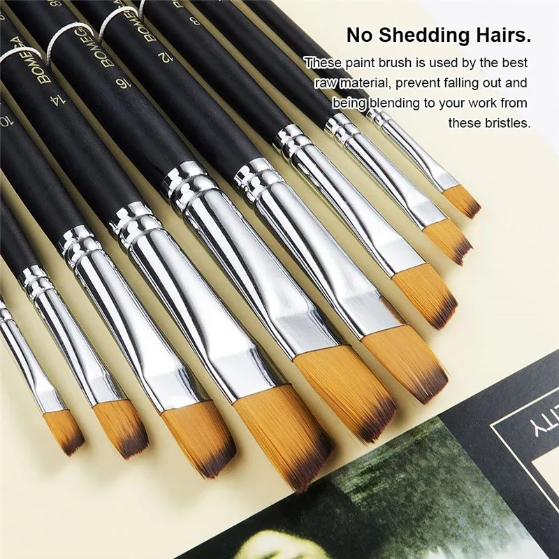 9pcs Nylon Hair Paint Brush Set Acrylic Oil Oblique Painting Brush For Oil Acrylic Brush Pen pincel para pintura Art Supplies