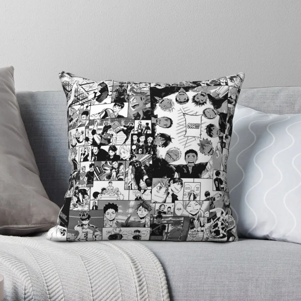 Haikyuu Karasuno Collage Pillowcase Polyester Linen Velvet Zip Decorative Throw Pillow Case Sofa Cushion Cover 45x45