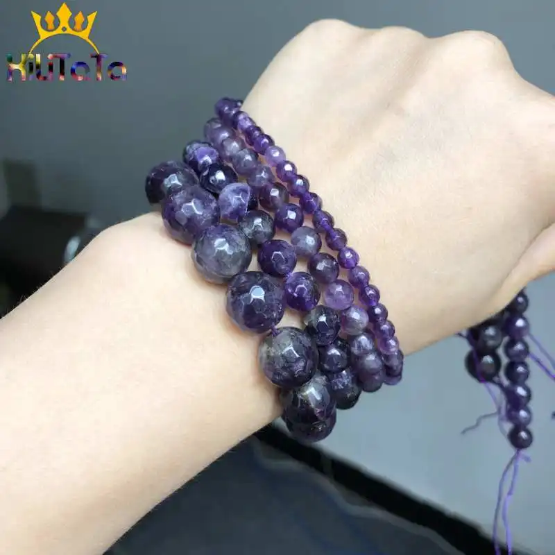 Natural Stone Beads Faceted Amethysts Loose Spacer Beads For Jewelry Making DIY Earrings Bracelet Accessories 15\'\' 4/6/8/10/12mm