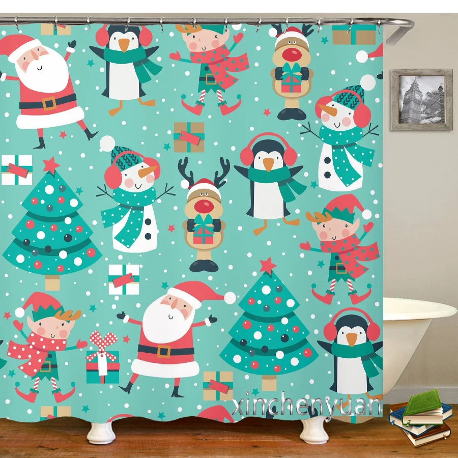 

Новая креативная Рождественская тема, водонепроницаемая занавеска для ванной комнаты, ткань с 3d принтом и крючками, декоративная занавеска для душа M29